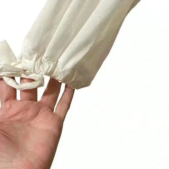 Zara Blouse Women’s Medium Ivory Sheer Long Sleeve Button-Up Pearl Embellished - Picture 6 of 10